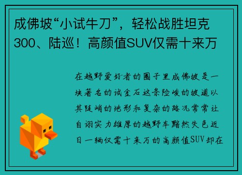 成佛坡“小试牛刀”，轻松战胜坦克300、陆巡！高颜值SUV仅需十来万