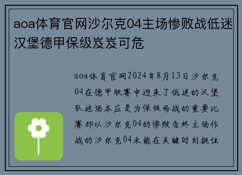 aoa体育官网沙尔克04主场惨败战低迷汉堡德甲保级岌岌可危