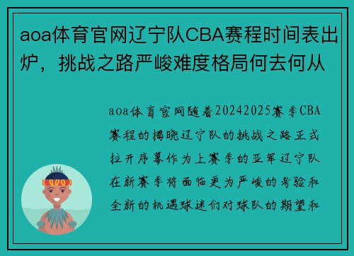 aoa体育官网辽宁队CBA赛程时间表出炉，挑战之路严峻难度格局何去何从